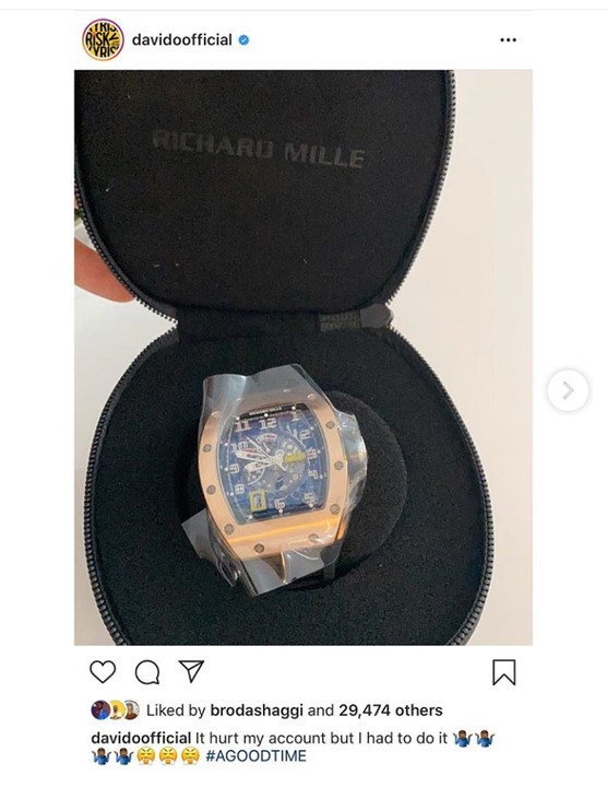 Davido Lavishes $2million On A "Richard Mille" Wristwatch  