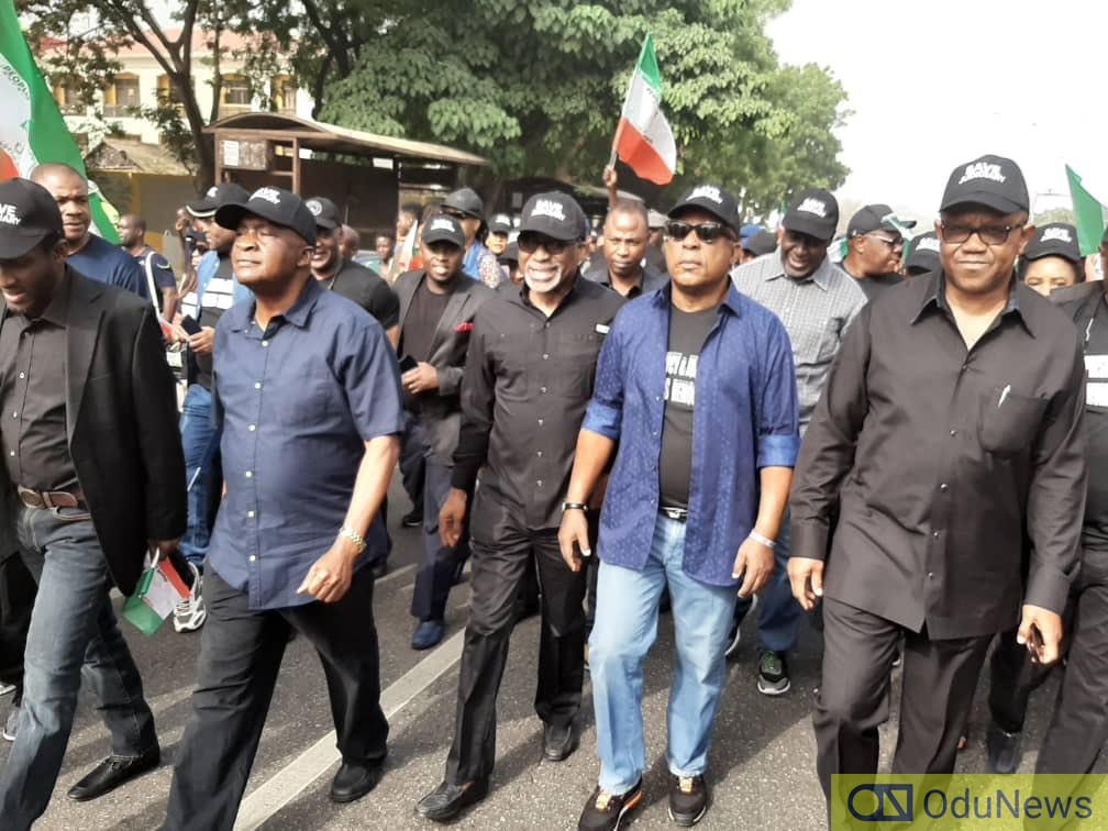 Secondus, Peter Obi Lead PDP's Protest Against Supreme Court Ruling In Imo
