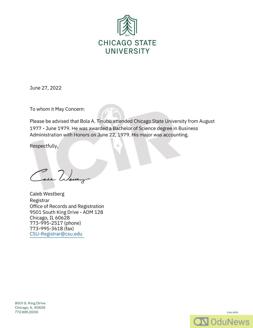 Chicago State University Clears Air On Tinubu's Alleged Certificate Forgery  