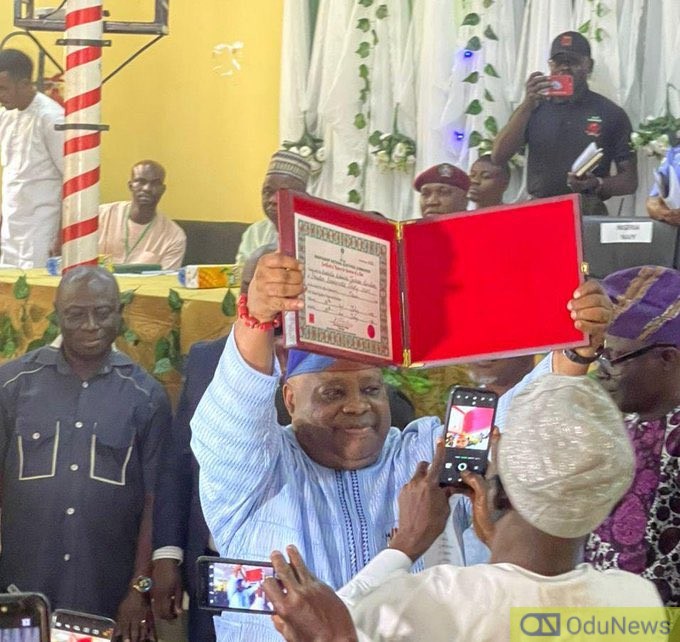 Osun Election: INEC Presents Certificate Of Return To Ademola Adeleke  