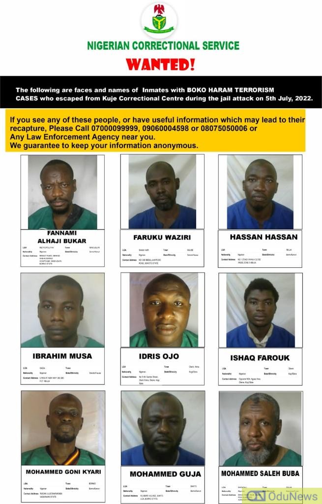 FG Releases Names, Pictures Of Kuje Prison Escapees  