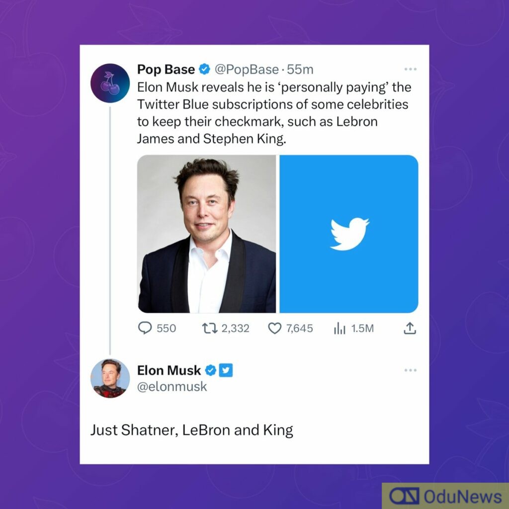 Elon Musk Personally Pays for Twitter Blue Subscriptions of Celebrities to Retain Their Verification Checkmarks  