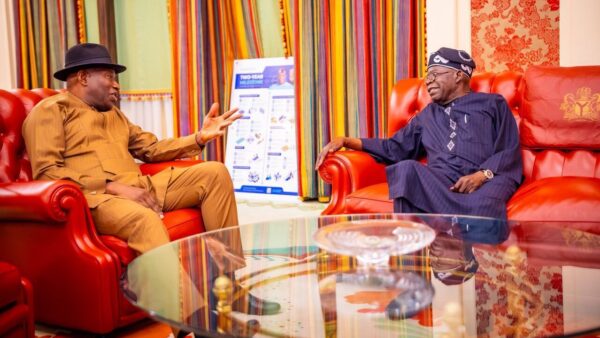 Tinubu receives Jonathan at State House