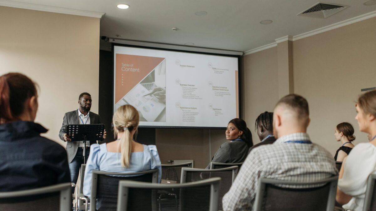 conference audience professional speaker podium